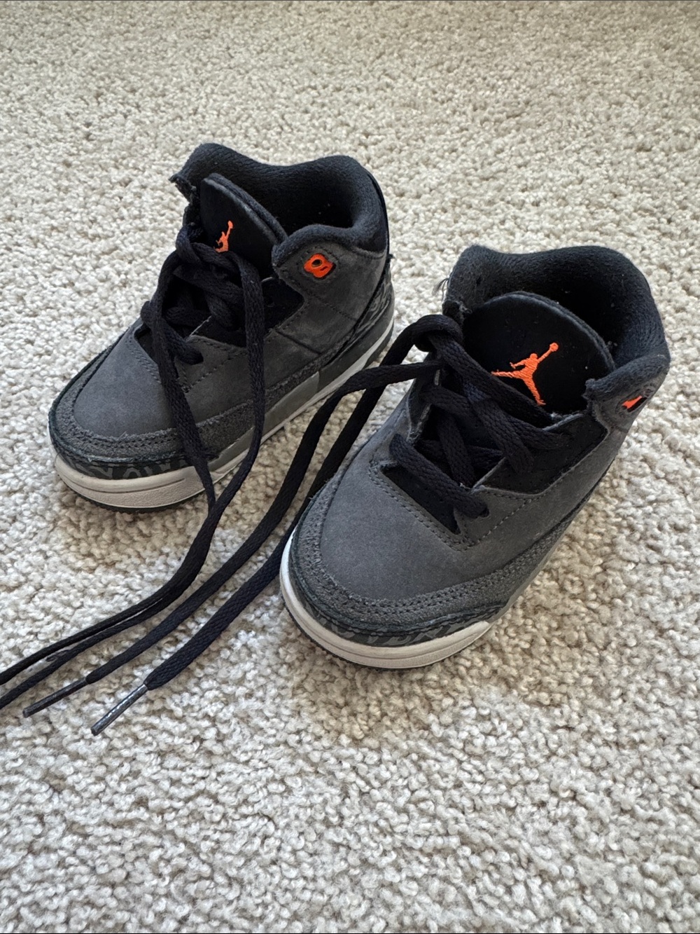 Jordan Kids Gray Suede Sneakers with Orange Jumpman
